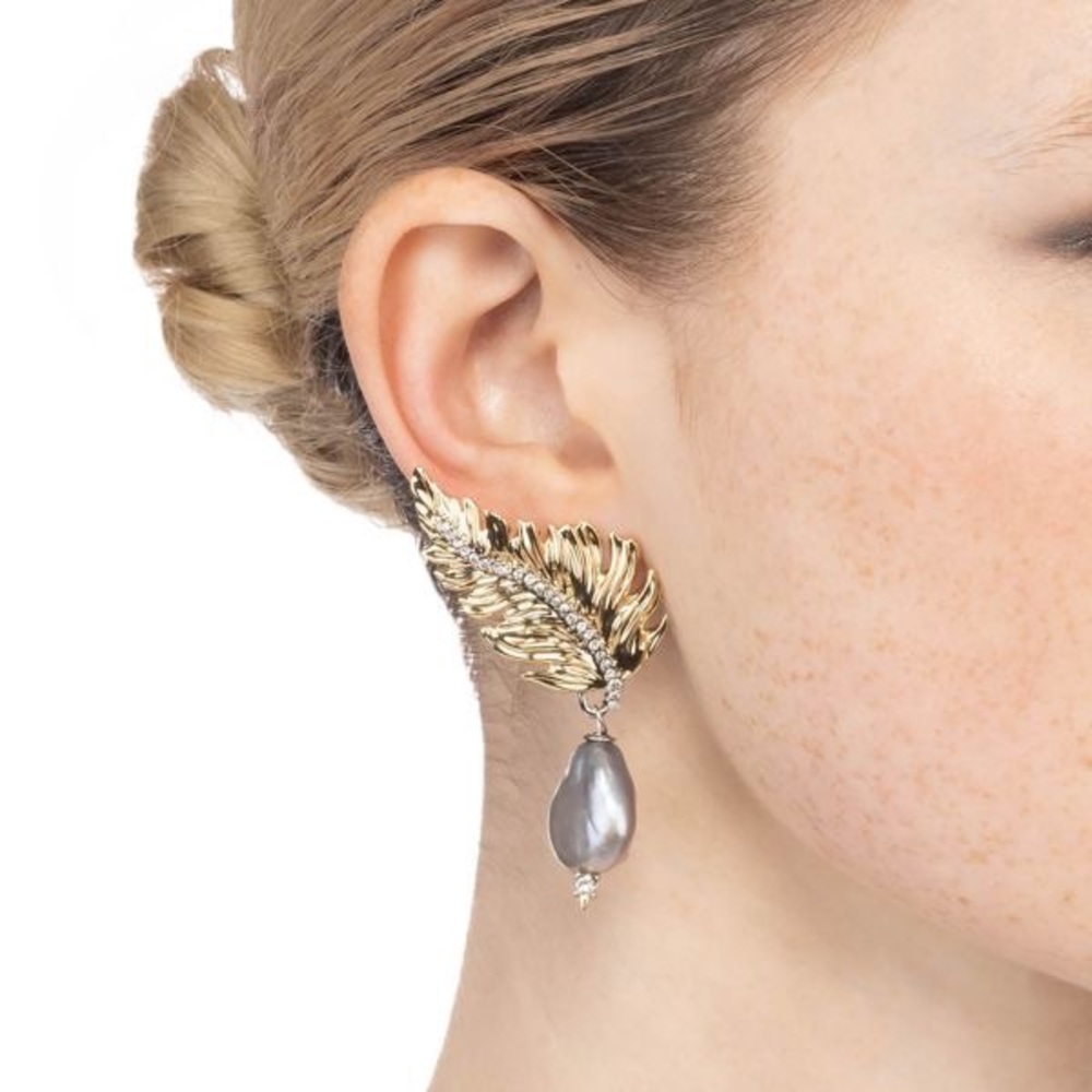 ALEXIS BITTAR 17MM Freshwater Baroque Pearl Feather Drop Earrings